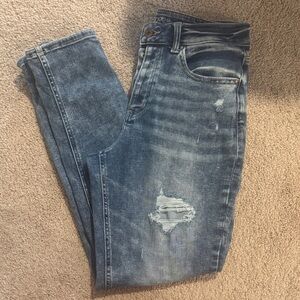 Maurices Women's Skinny Jeans in Faded Blue with Distressed Detail